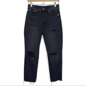 Free People Neon Blonde Black Siren Mom Fit High Rise Distressed Jeans 26